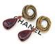 Chanel Red Gripoix Pearl Dangle Earrings Gold Clip-on Vintage Withbox #1324