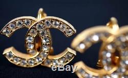 CHANEL Rhinestone CC Logos Clip-On Earrings Gold-tone p770