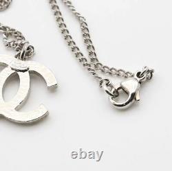 CHANEL Rhinestone CC Logos Necklace Pendant Authentic Silver-tone e4410