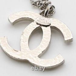 CHANEL Rhinestone CC Logos Necklace Pendant Authentic Silver-tone e4410