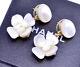 Chanel Shell Camellia Dangle Earrings Gold Tone 01a Withbox V1267