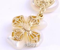 CHANEL Shell Camellia Dangle Earrings Gold Tone 01A withBOX v1267