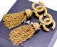 Chanel Tassel Fringe Dangle Earrings Gold Clips 93a Withbox Excellent! #6469