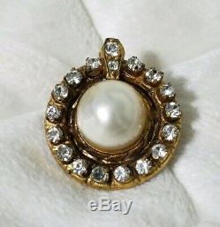 CHANEL Vintage Gold Pearl Rhinestone Clip Earrings Made in France RARE! MUST SEE