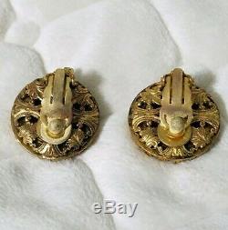 CHANEL Vintage Gold Pearl Rhinestone Clip Earrings Made in France RARE! MUST SEE
