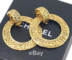 CHANEL logo Hoop 2 way Dangle Earrings Gold Clips Vintage withBOX #1275
