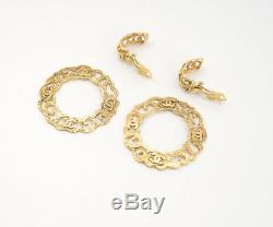 CHANEL logo Hoop 2 way Dangle Earrings Gold Clips Vintage withBOX #1928