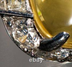 Cabochon 23.66CT Yellow Sapphire & White CZ 1.80CT Wedding Ring In 925 Silver