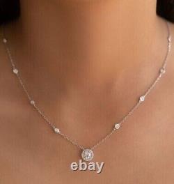 Certified 2.00 Ct Round Cut Moissanite, 925 Sterling Silver Necklace For Women