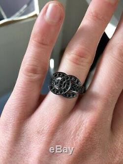 Chanel 100% Authentic Black Antique Crystal CC Monogram Ring BEAUTIFUL