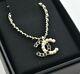 Chanel 20b Gold Pearl Black Crystal Cc Logo Statement Pendant Chain Necklace