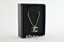 Chanel 20B Gold Pearl Black Crystal CC Logo Statement Pendant Chain Necklace