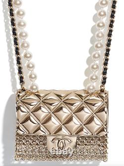 Chanel 21S Runway Pearl Chain Bag Gold Metal CC Logo Statement Pendant Necklace