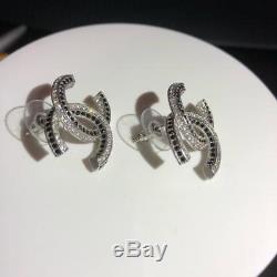 Chanel Antique Stud Rare Beautiful Silver CC Pierce Vintage Designer Earrings