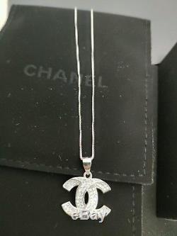 Chanel Beautiful CC Logo Pendant Silver Necklace