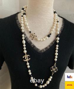 Chanel Bicolor Pearl long Necklace CC Mark CoCo Logo Authentic Rare WithBox F/S