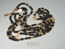 Chanel Black Gold Sky Mirror Beads CC Triple Strand Opera Long Necklace NEW