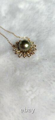 Charming AAA11-12MM natural Tahitian black gree pearl Pendants 925 silver