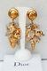 Christian Dior Lovely Gilted Metal Drop Clip On Earrings With Shell Charms