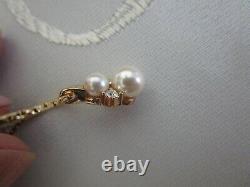 Christian Dior Pearl Crystal Necklace Gold Plated Signed Vintage NWT