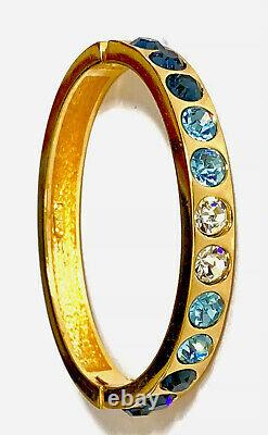Christian Dior Signed Gold Tone Locking Hinged Bracelet Blue Stones