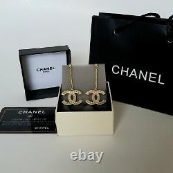 Classic Chanel CC Stud Pearl Drop Earrings With Box and Bag