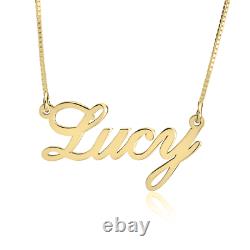 Classic Name Necklace Solid 14k Yellow Gold Any Name Personalized Pendant