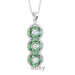 Ct 2.1 925 Sterling Silver Zircon AAA Emerald Pendant Necklace Size 18-19.50