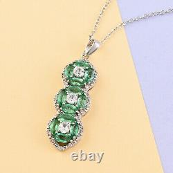 Ct 2.1 925 Sterling Silver Zircon AAA Emerald Pendant Necklace Size 18-19.50
