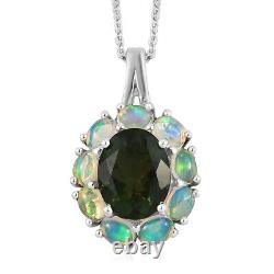 Ct 3.1 925 Sterling Silver AAA Moldavite Opal Pendant Necklace Women Size 20