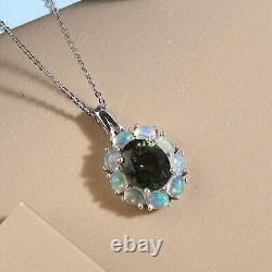 Ct 3.1 925 Sterling Silver AAA Moldavite Opal Pendant Necklace Women Size 20