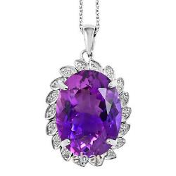 Ct 40.2 925 Sterling Silver Amethyst White Topaz Pendant Necklace Size 18