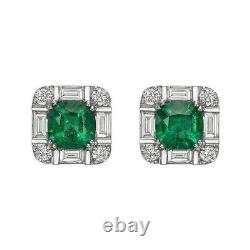 Cubic Zirconia Stud Earrings 925 Sterling Silver Square Green Women Jewelry