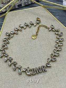 Dior Necklace Choker Vintage Women Brass Cubic Zirkonia Authentic New Gift Box