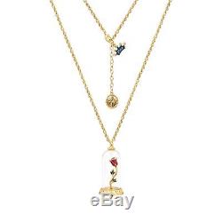 Disney Official Beauty & the Beast Gold-Plated Enchanted Rose Glass Necklace