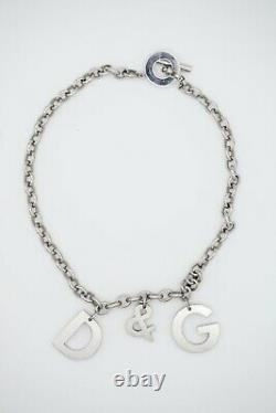 Dolce & Gabbana Classic Statement Monogram Necklace, Silver Tone, Large Logo D&G