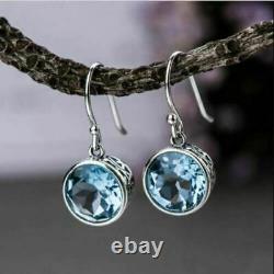 Earrings Drop Dangle 3CT Aquamarine Womens Jewelry Hook Back 14k White Gold Over