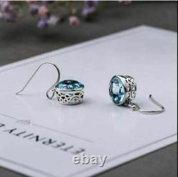 Earrings Drop Dangle 3CT Aquamarine Womens Jewelry Hook Back 14k White Gold Over
