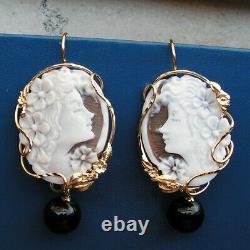 Earrings Drop Italy Cameo Shell By Italy Sterling 60mm Black Onyx