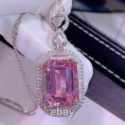 Emerald Cut Simulated Sapphire Women's Stunning Pendant In 14K White Gold Plated