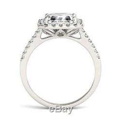 Engagement Wedding Halo Ring 14k White Gold Over 1.20 Ct Asscher Cut Diamond