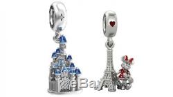 Exclusive Minnie ad Eiffel Tower and Castle of Sleeping Beauty Charm Pandora Set