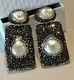 Exquisite Fresh Water Pearl Long Earrings Made W Swarovski Crystal Black Pave