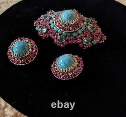 Exquisite Large Signed Rare Schreiner Brooch & Earring Set Beautiful multi stone