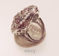 FASHION JEWELRY Fine Ruby & White Crystal Round Silver Plated Cocktail Ring 7