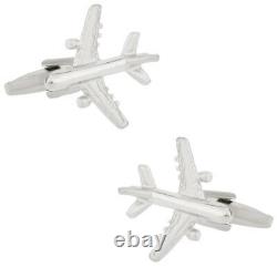Fabulous Solid 935 Argentium Silver Commercial Airplane Beautiful Fine Cufflinks