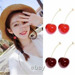 Fashion Women Sweet Red Cherry Fruit Simulation Earrings Ear Drop Stud Hot Gift