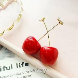 Fashion Women Sweet Red Cherry Fruit Simulation Earrings Ear Drop Stud Hot Gift