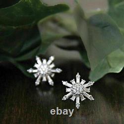 Gorgeous 1.70 Ct Round Cut Diamond Snowflake Stud Earrings 14k White Gold Finish