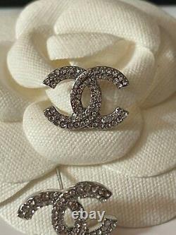 Gorgeous CHANEL CC logo Silver Tone Mini Earrings